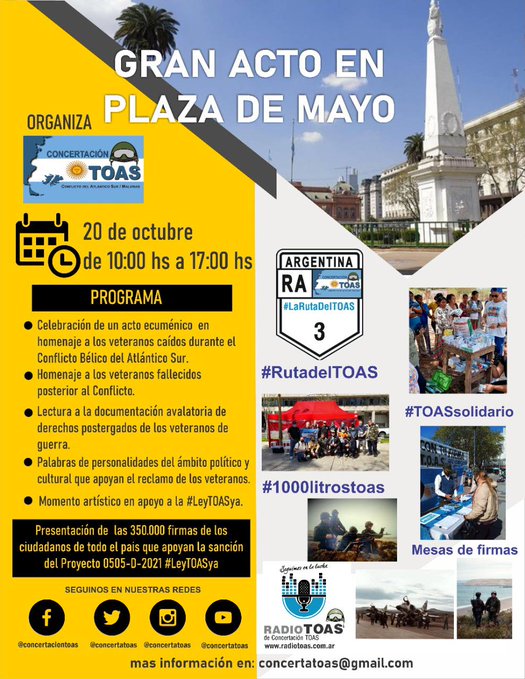 ACTO PÚBLICO presentación solicitud #LeyTOASya | Plaza de Mayo | 20 Octubre