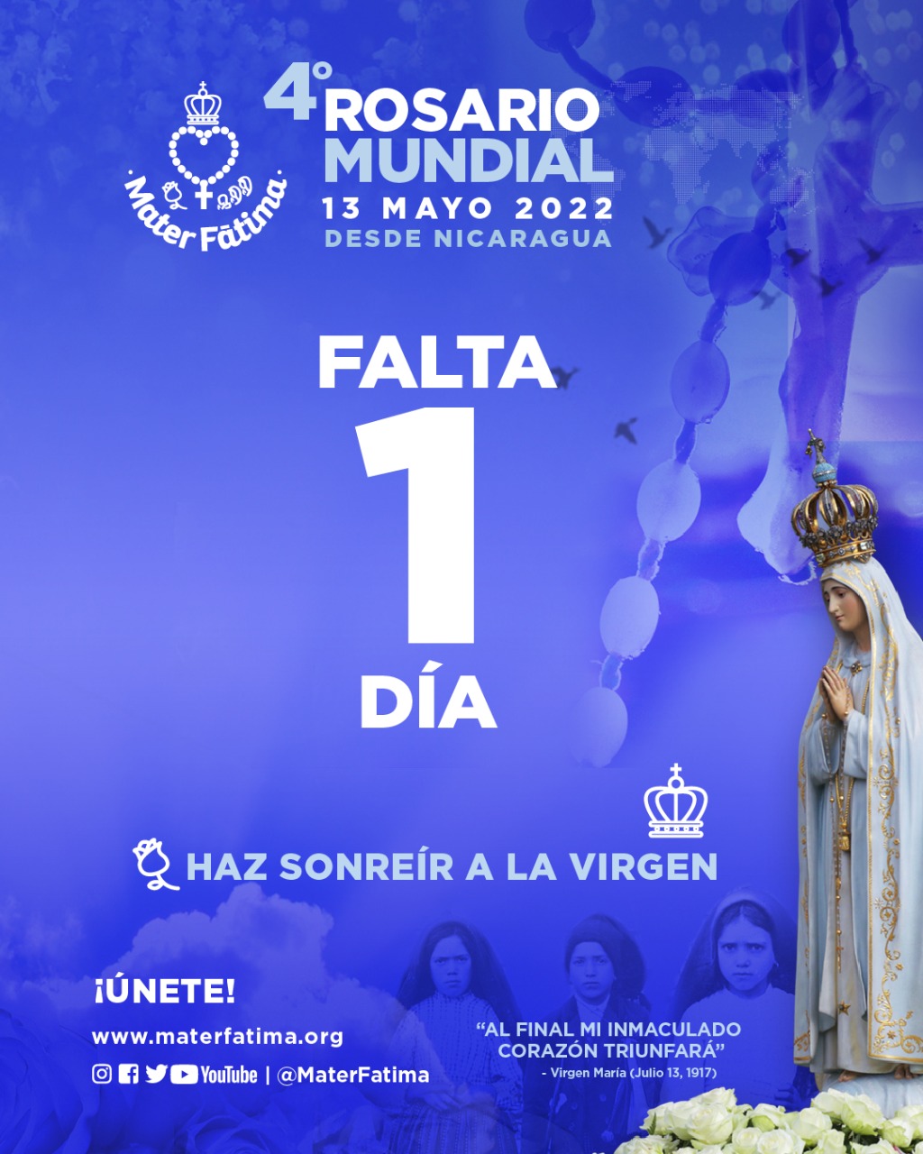 Celebramos el centésimo quinto aniversario de la aparición de la Santísima Virgen María en Fátima, Portugal.